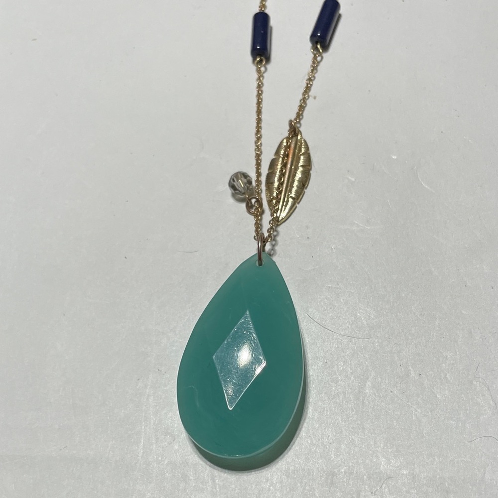 C.C. Gold and Teal Pendant Necklace